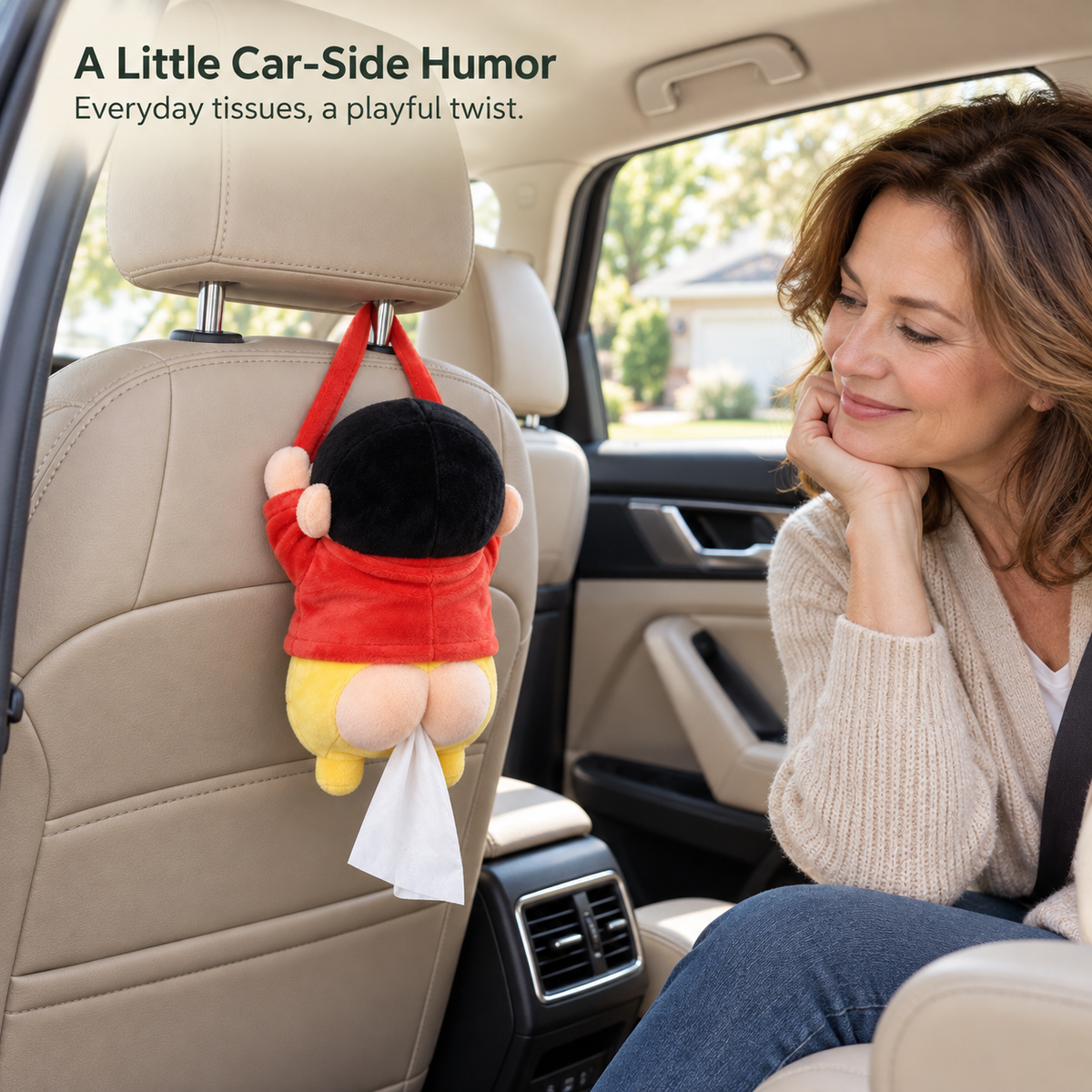Funny Hanging Plush Tissue Holder – Car Headrest Tissue Dispenser & Gag Gift