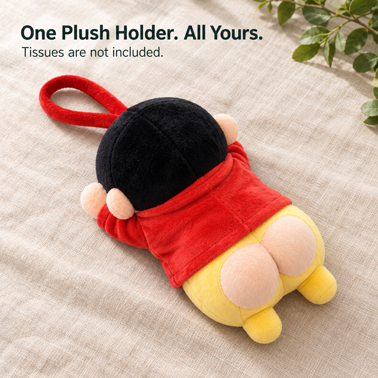 One hanging plush tissue holder without tissues