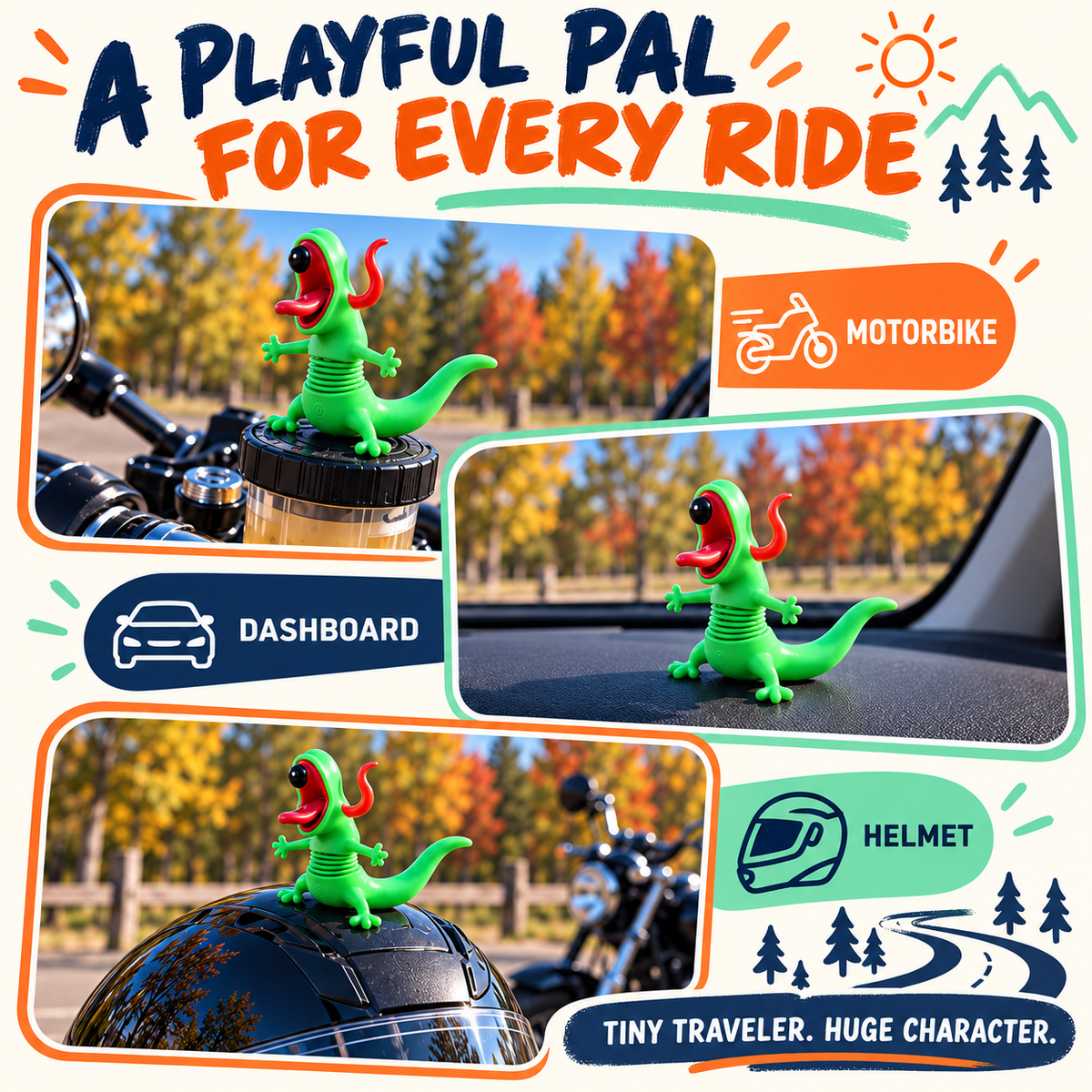 🦎🏍️ Roadside Lizard Buddy – Car & Motorcycle Decor