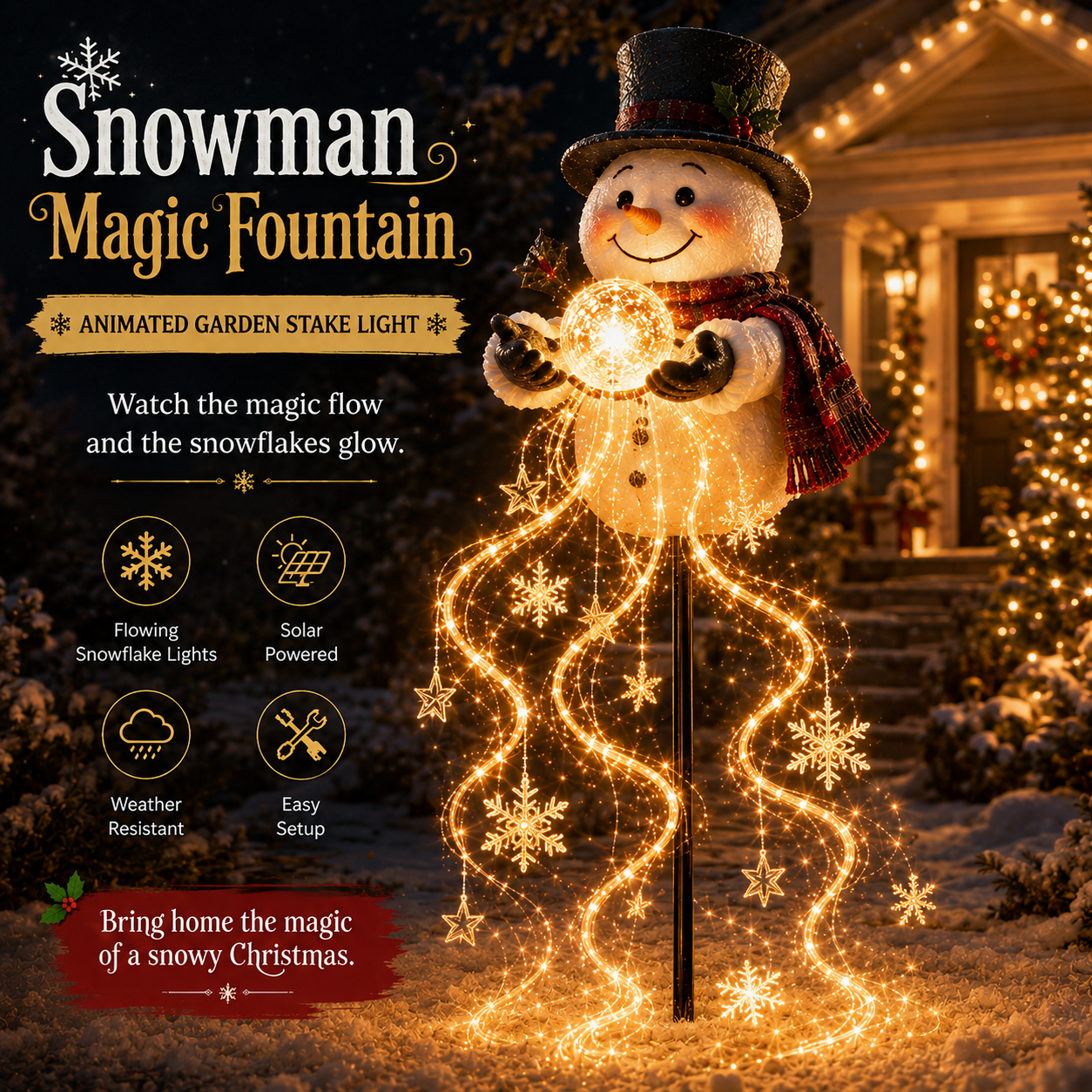 🎄 Snowman Magic Fountain-Flowing Snowflake LED Christmas Garden Light❄️