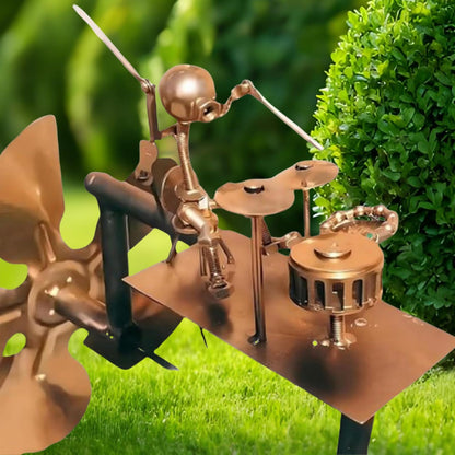 Wind-Powered Metal Drummer Garden Windmill