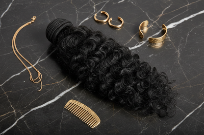 QVR Burmese Curly Hair Extension Flat Lay Dark Marble