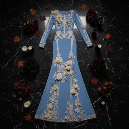 Dress flat lay on dark marble surface