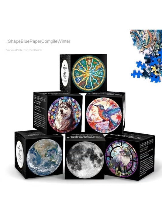 Mini Blue Cardstock Round Puzzle - Creative Toy for Both Adults and Kids