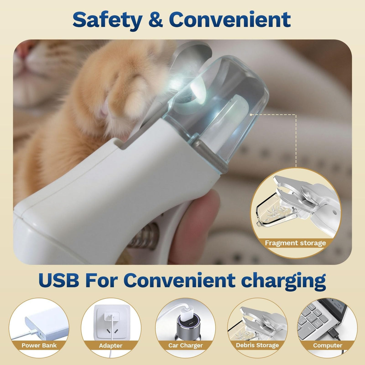 2-in-1 Pet Nail Clippers with Grinder & Dual LED Lights