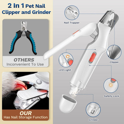 2-in-1 Pet Nail Clippers with Grinder & Dual LED Lights