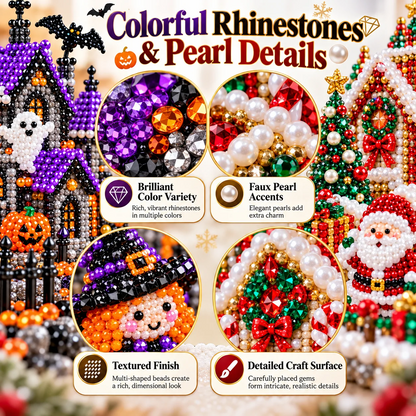 🎄🎃 3D DIY Diamond Art Village Kit – Christmas & Halloween Craft Decor