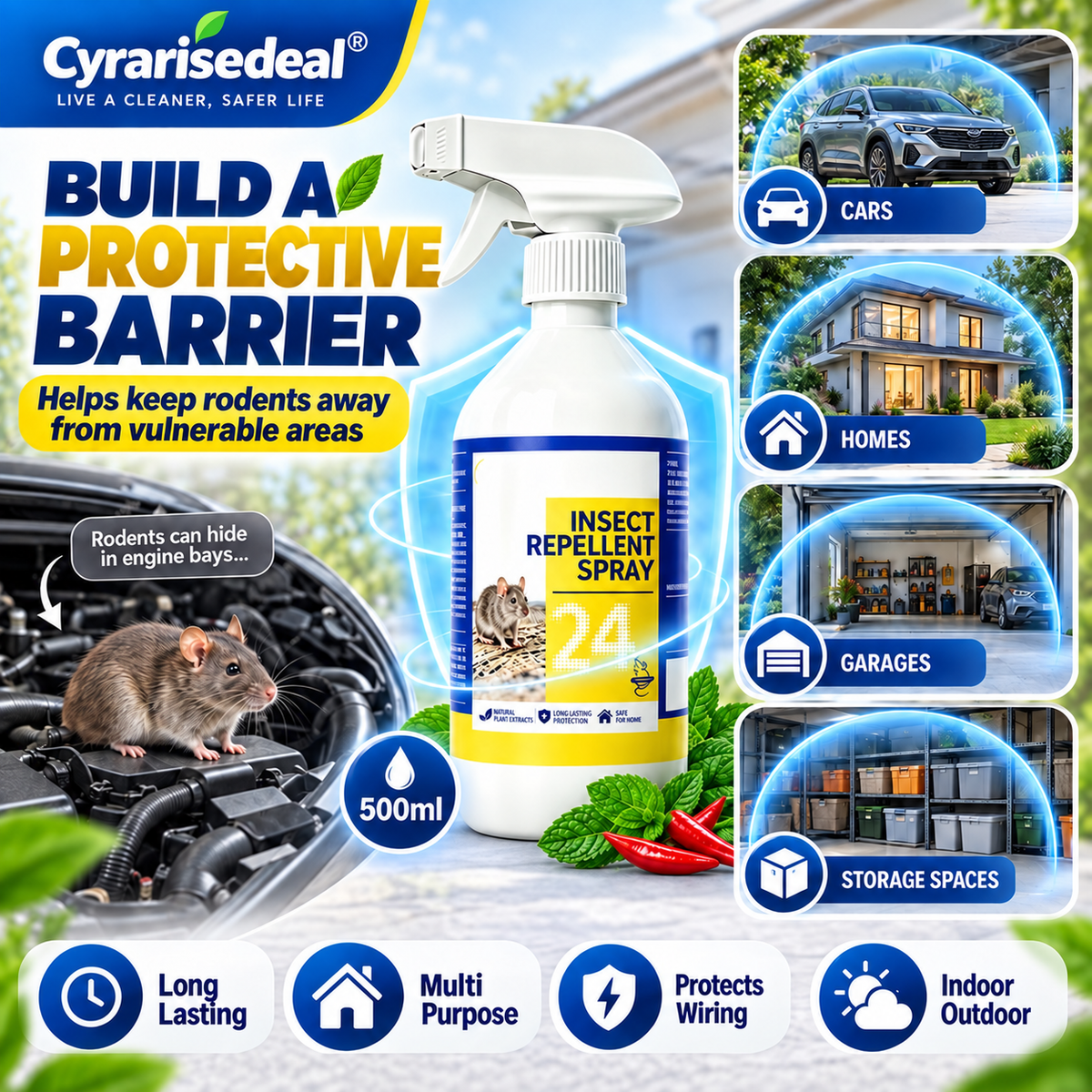 🐀50% OFF NOW ! ✨All-Purpose Rodent Repellent Spray – Non-Toxic Safe Indoor Mouse Deterrent