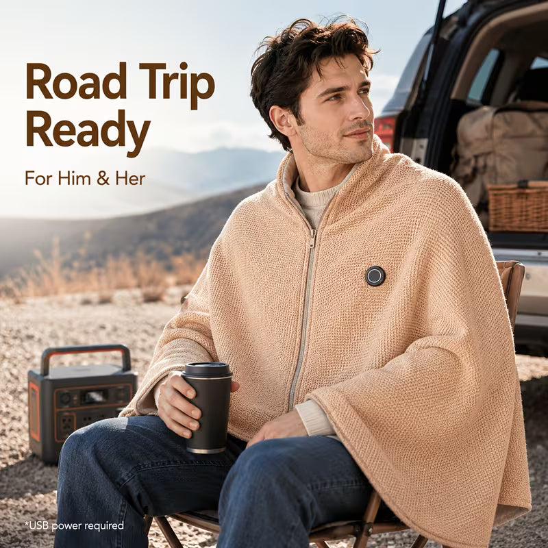 Wearable Heated Shawl 3 Heat Levels Portable Thermal Wrap