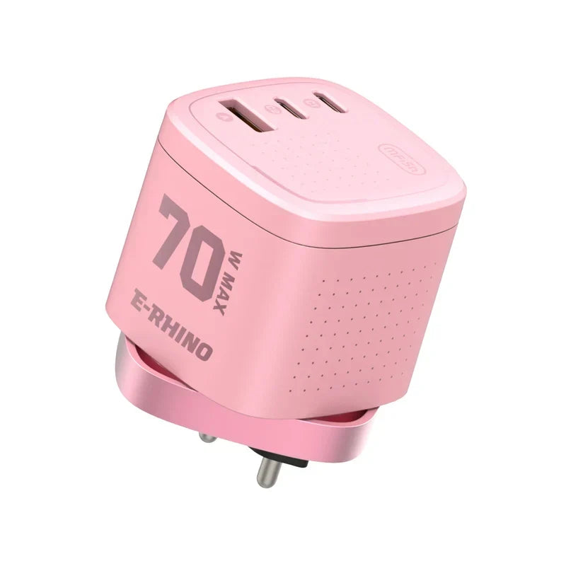 Global Travel Charger (70W, 3-Port, GaN, Integrated Rotary Plug)