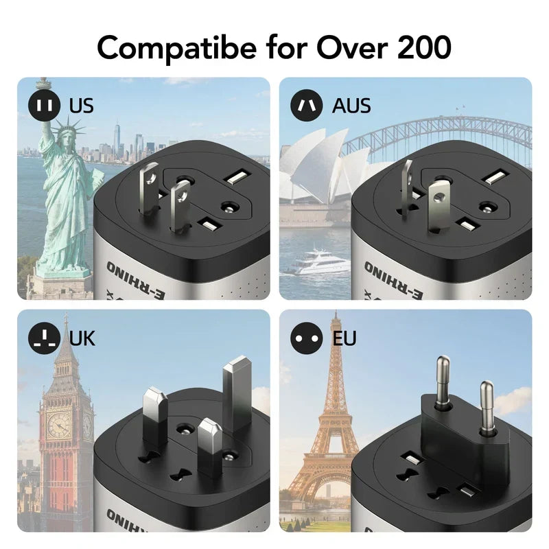 Global Travel Charger (70W, 3-Port, GaN, Integrated Rotary Plug)