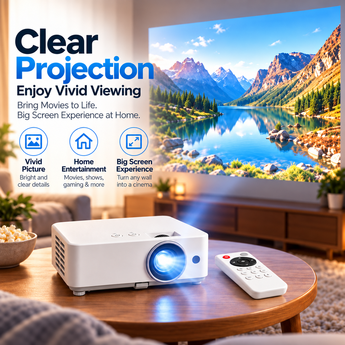 📽️ Portable Mini Projector – Up to 100″ Big-Screen Viewing with Remote Control