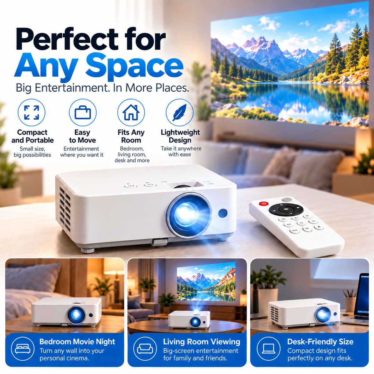 📽️ Portable Mini Projector – Up to 100″ Big-Screen Viewing with Remote Control