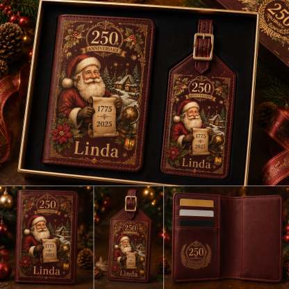 Personalized 250th Anniversary Christmas Travel Wallet & Luggage Tag Set