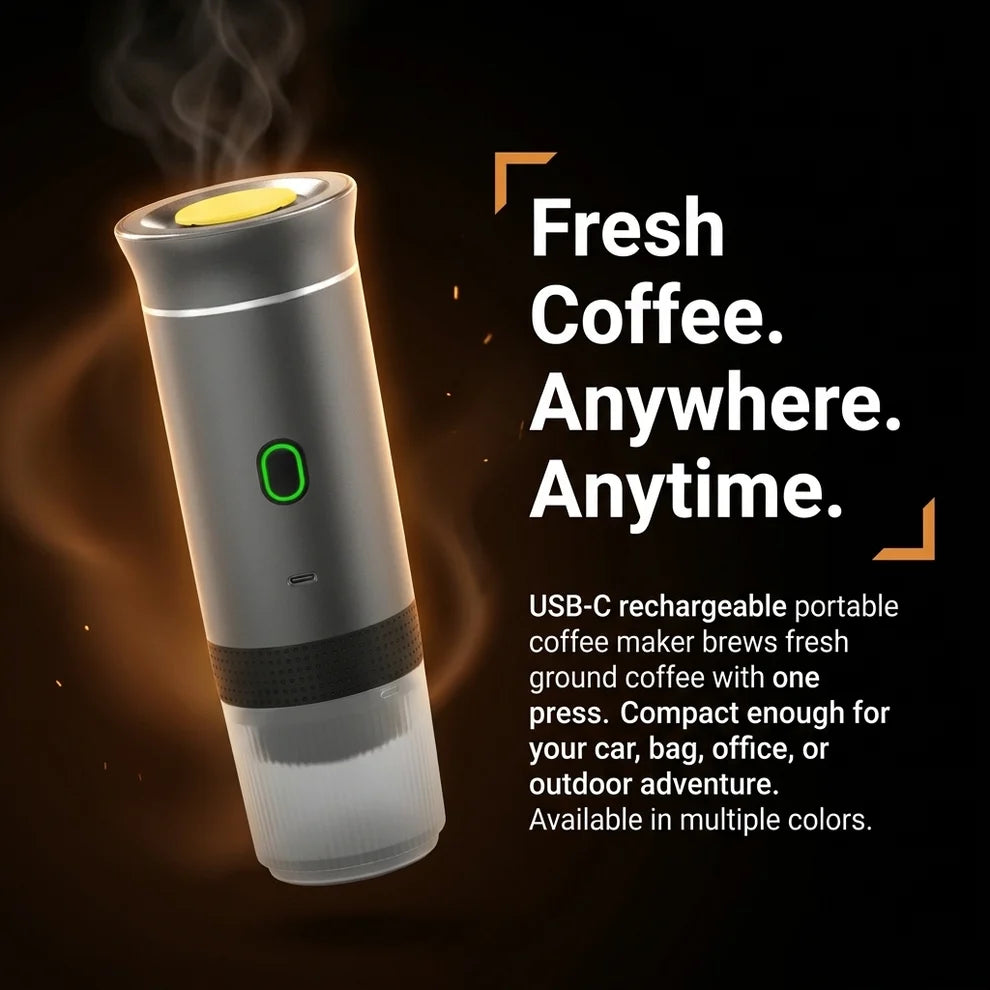 Portable Espresso Coffee Maker – 15-Bar Rechargeable Travel Coffee Machine