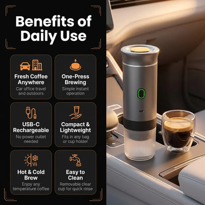 Portable Espresso Coffee Maker – 15-Bar Rechargeable Travel Coffee Machine