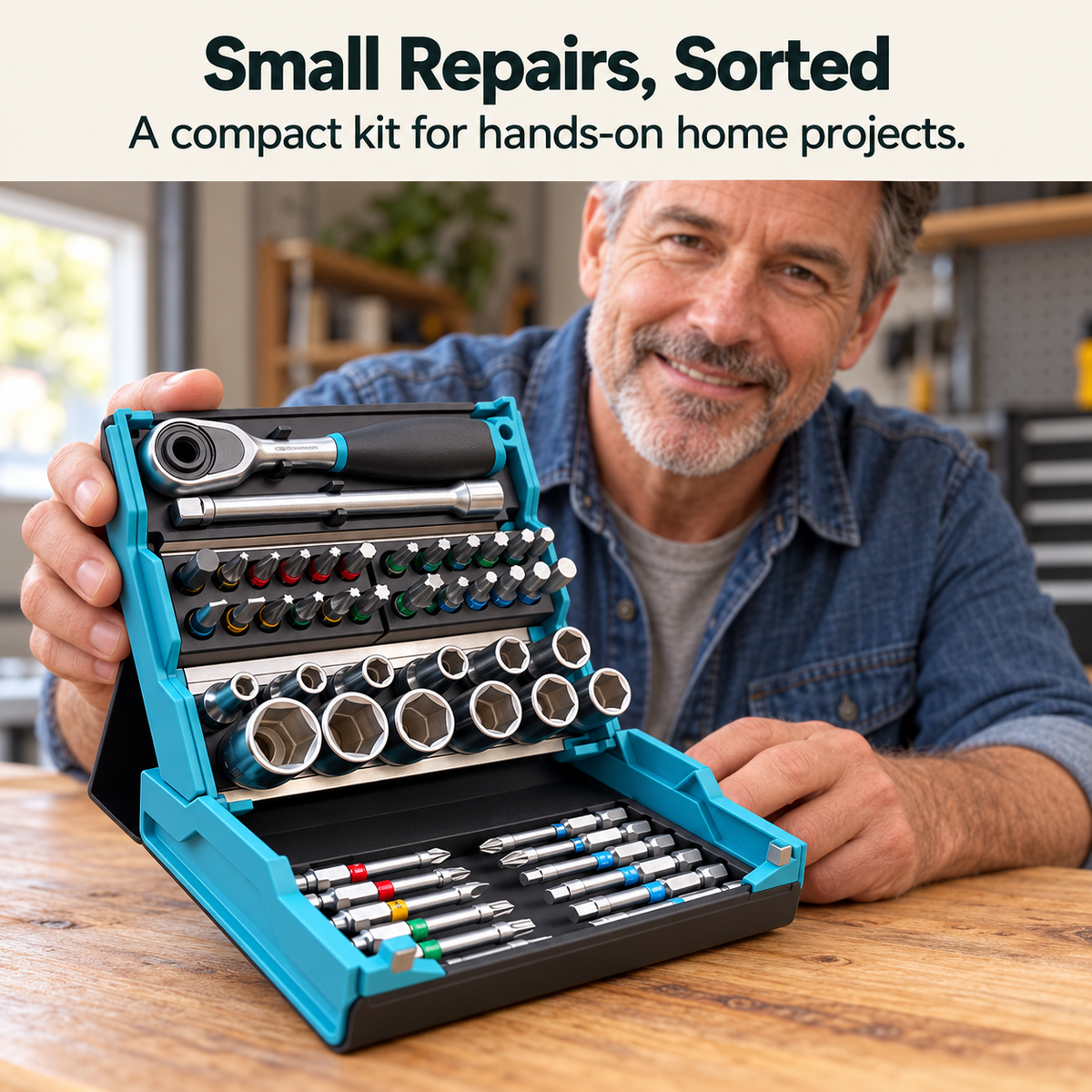 🔧 69-Piece Compact Ratchet & Socket Set – 1/4-Inch Drive with Driver Bits & Folding Case