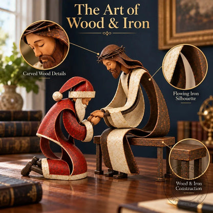 Santa Claus Kneeling Before Jesus Christ Christmas Religious Figurine