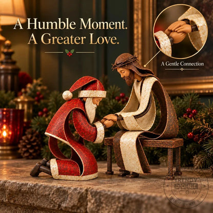 Santa Claus Kneeling Before Jesus Christ Christmas Religious Figurine