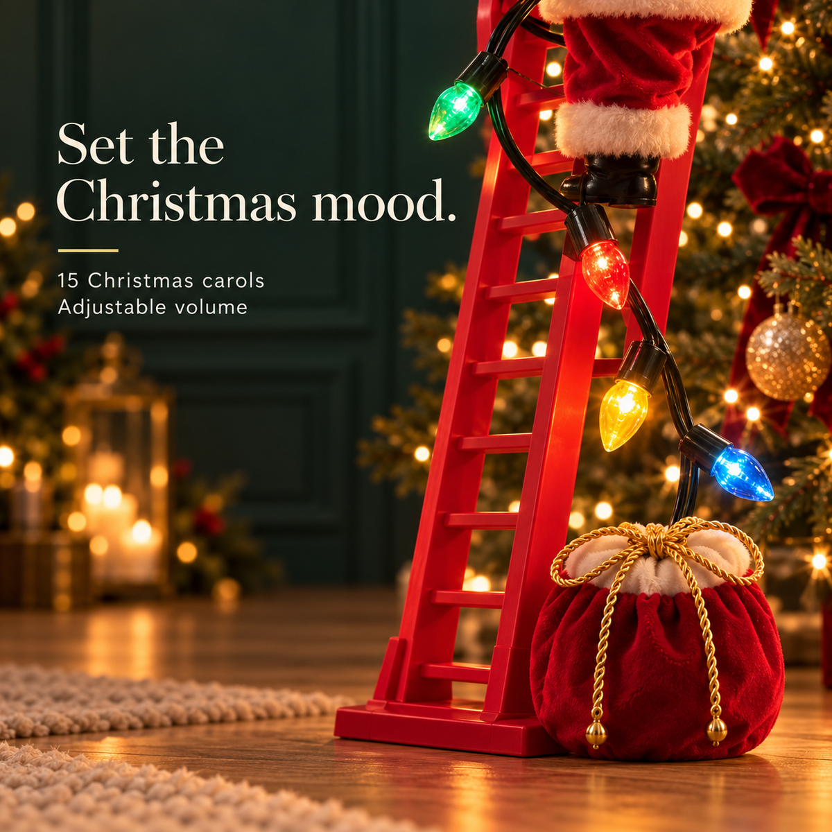 🎅 43-Inch Animated Climbing Santa – Musical LED Christmas Decoration
