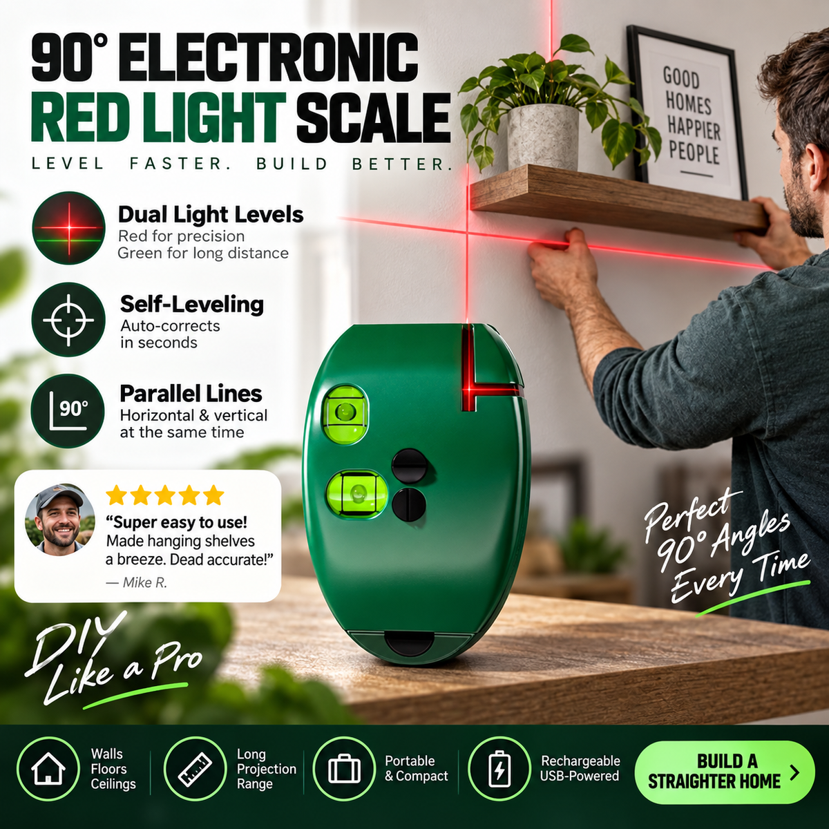 🔧90° Right‑Angle Laser Level Square | Infrared Line Marker for Tiling & DIY Projects