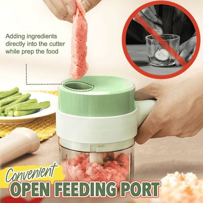 4-in-1 Handheld Electric Vegetable Cutter & Slicer | Cordless Food Processor with Cleaning Brush