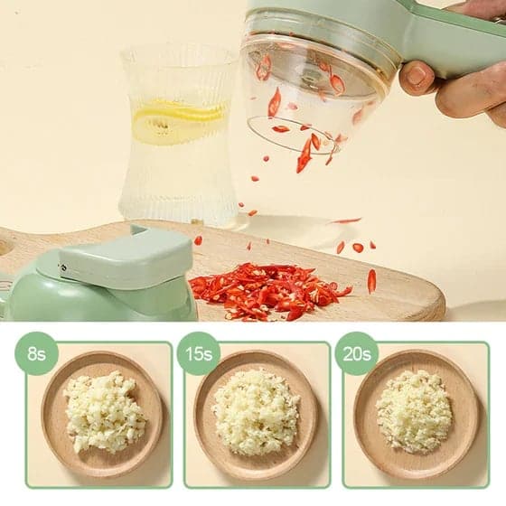 4-in-1 Handheld Electric Vegetable Cutter & Slicer | Cordless Food Processor with Cleaning Brush