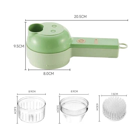 4-in-1 Handheld Electric Vegetable Cutter & Slicer | Cordless Food Processor with Cleaning Brush
