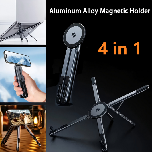 🎉50% KORTING!📱4-in-1 Multifunctionele Magnetische Apparaatstandaard: Aluminiumlegering – Draagbaar, Verstelbaar & Stabiel Voor Telefoon/Tablet/Laptop!