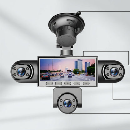 5-lens panoramic dashcam – front, side, rear, and interior – zero blind spots. Provides all-around protection for your vehicle.