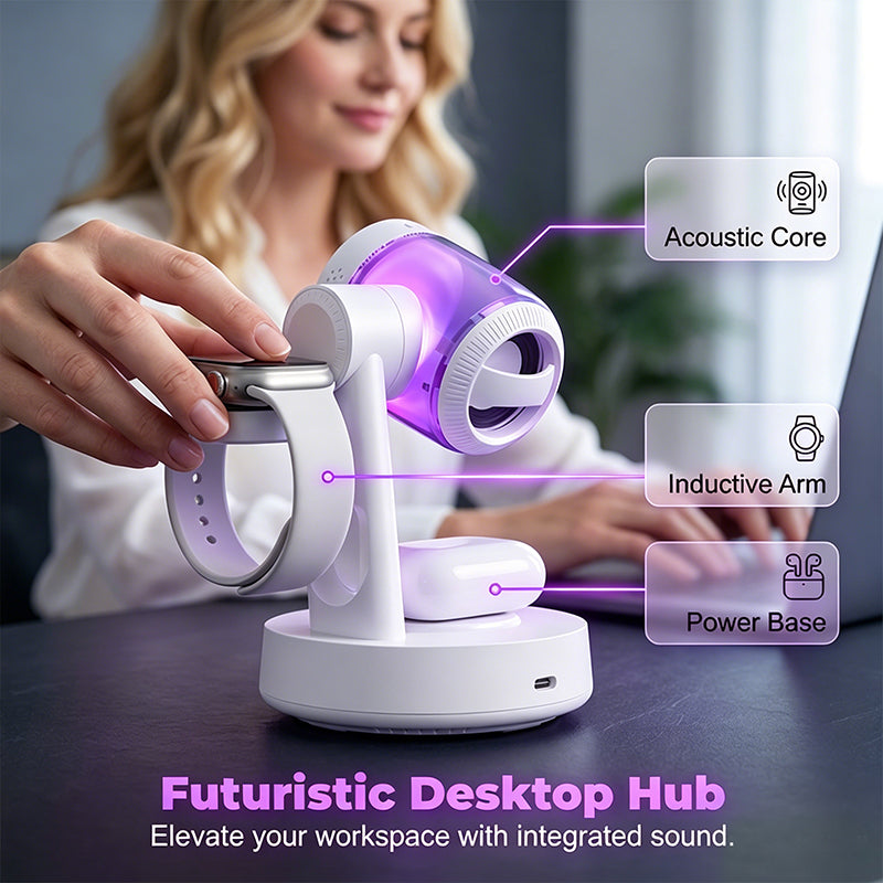 🎧 3-in-1 Wireless Charging Hub & Speaker for Desk & Nightstand — Clean, Cable-Free Charging for Your Ecosystem