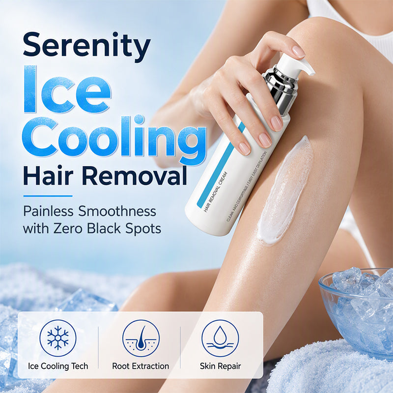 Original ice-cooling cream product presentation with leg application imagery
