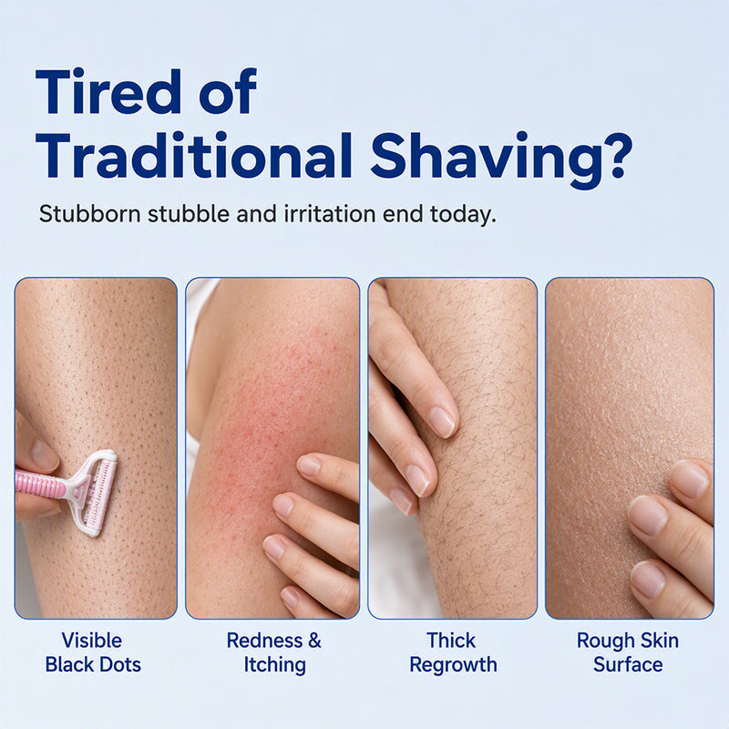 Original product graphic showing common body hair and shaving concerns