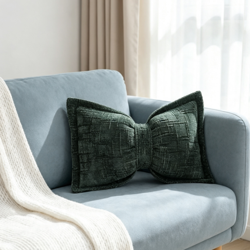 🔥Soft Chenille Bow-Shaped Throw Pillow