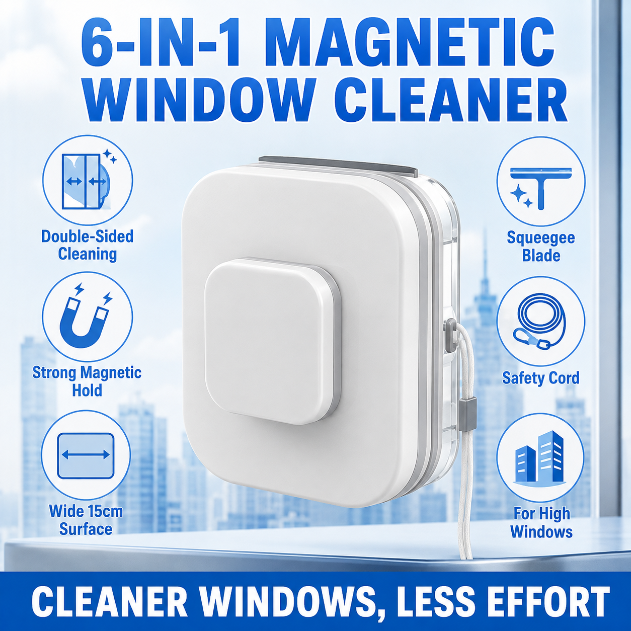 ✨ 6-in-1 Magnetic Window Cleaner for Double-Sided Glass Cleaning with Safety Cord