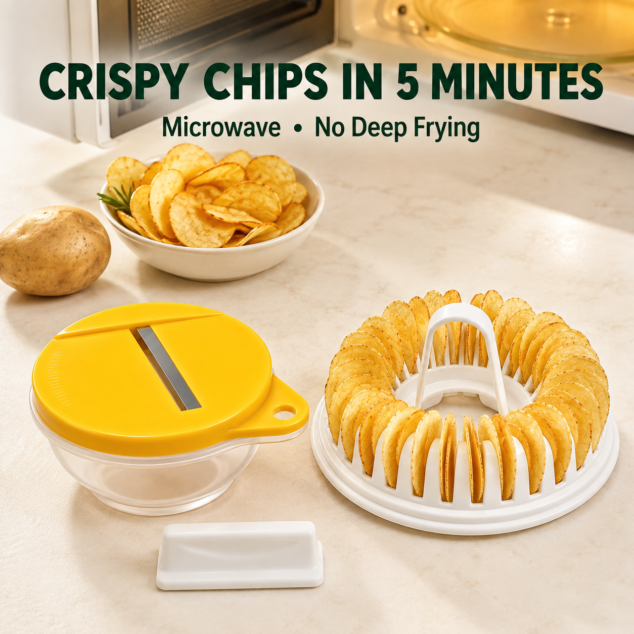 🥔 Microwave Potato Chip Maker with Slicer – Oil-Free Snack Kit ✨