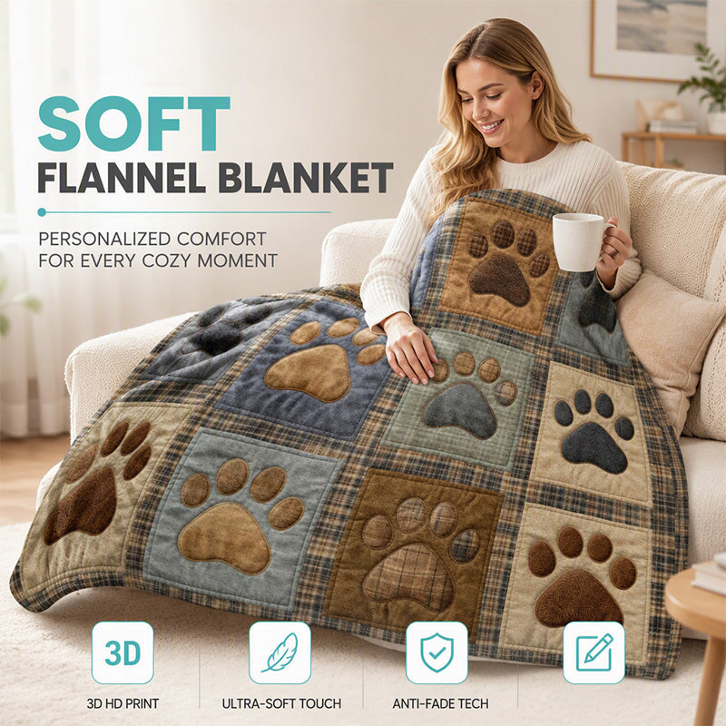🐶🐾Cute Paw Print Soft Flannel Blanket – Snuggly, Warm, Lovely Home Decor 🛌