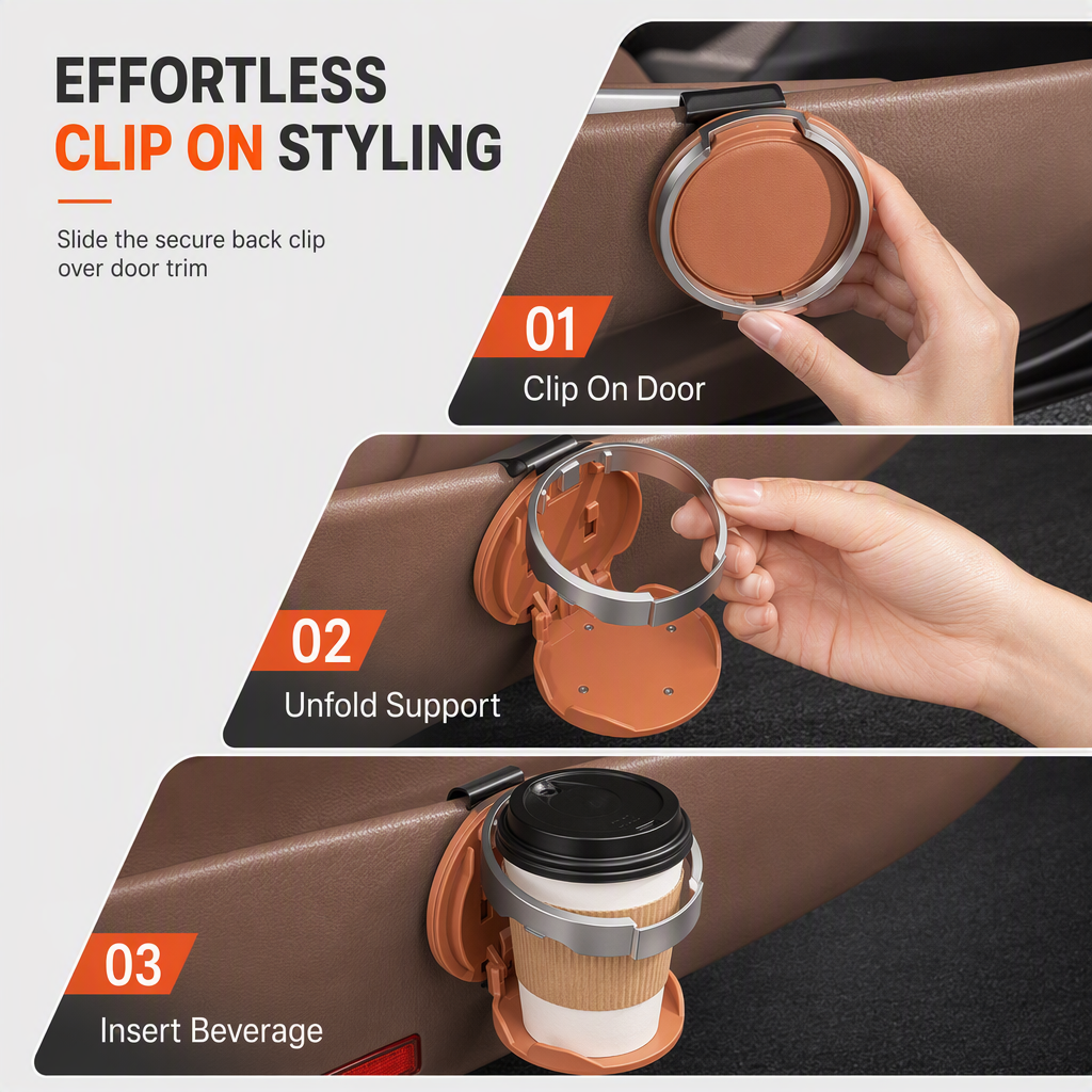 Multifunctional Foldable Car Door Cup Holder Large Diameter Drink and Water Bottle Storage Rack