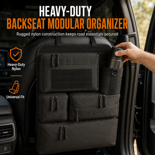 🚗 Tactical Car Backseat Organizer: Heavy-Duty Nylon, Webbed Loops, Buckled Straps, Universal Fit