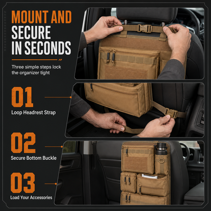 🚗 Tactical Car Backseat Organizer: Heavy-Duty Nylon, Webbed Loops, Buckled Straps, Universal Fit