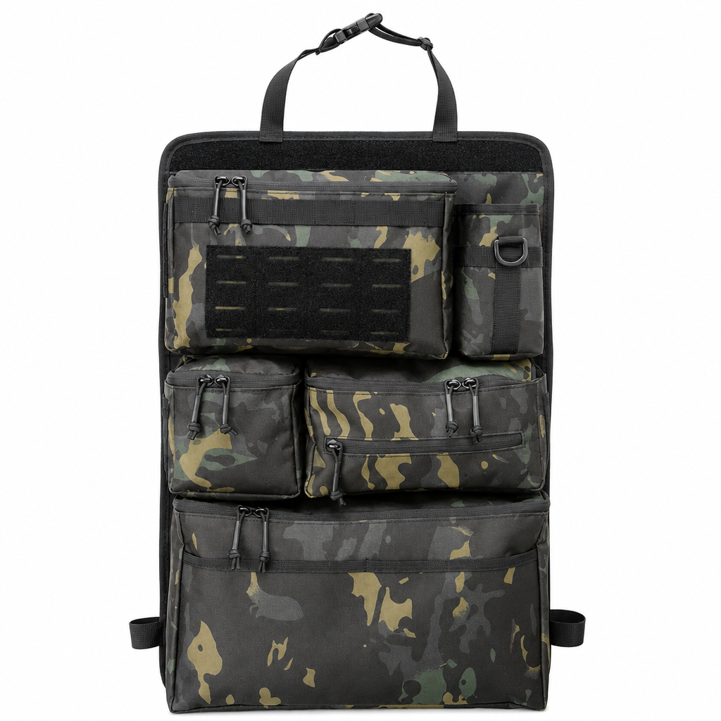 🚗 Tactical Car Backseat Organizer: Heavy-Duty Nylon, Webbed Loops, Buckled Straps, Universal Fit
