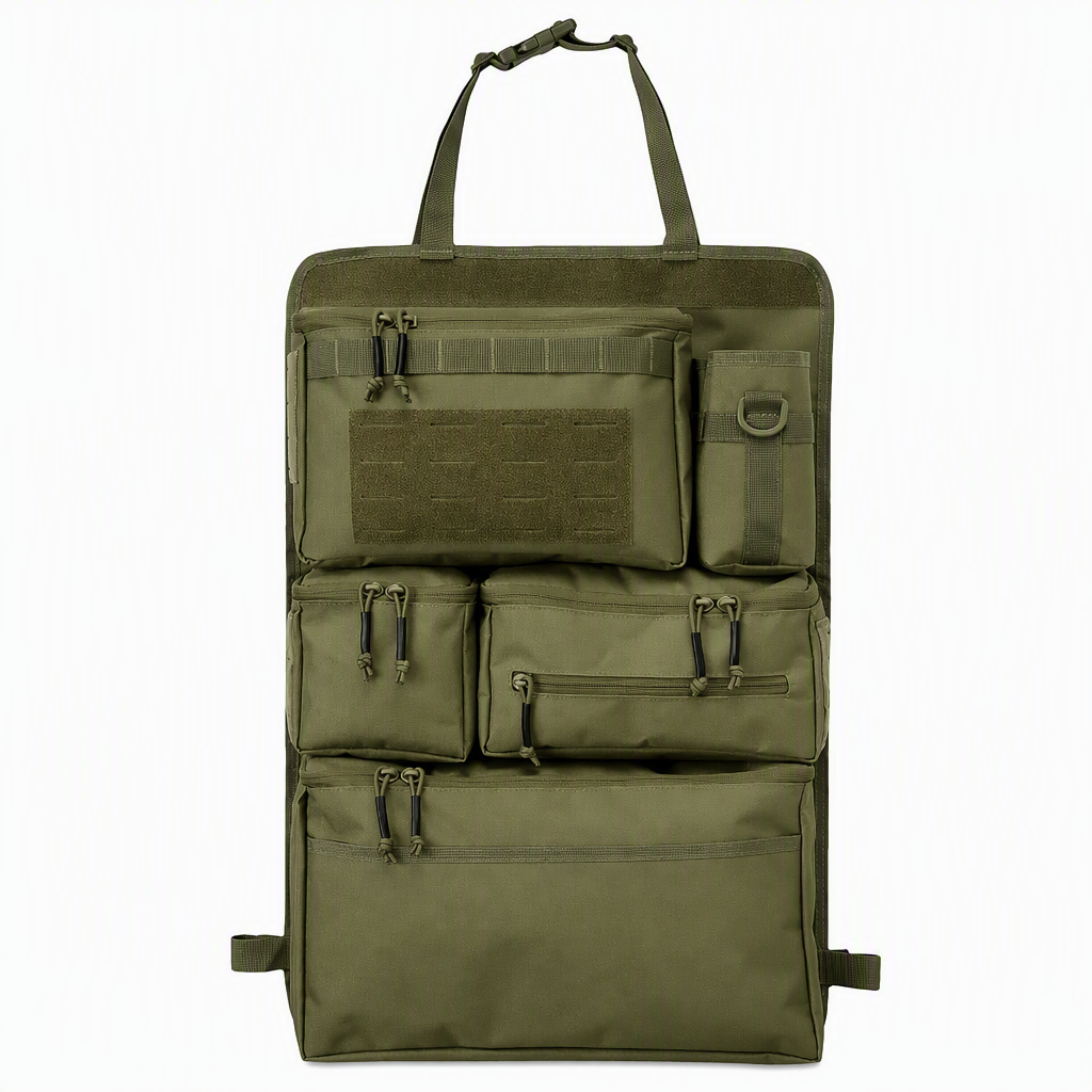 🚗 Tactical Car Backseat Organizer: Heavy-Duty Nylon, Webbed Loops, Buckled Straps, Universal Fit