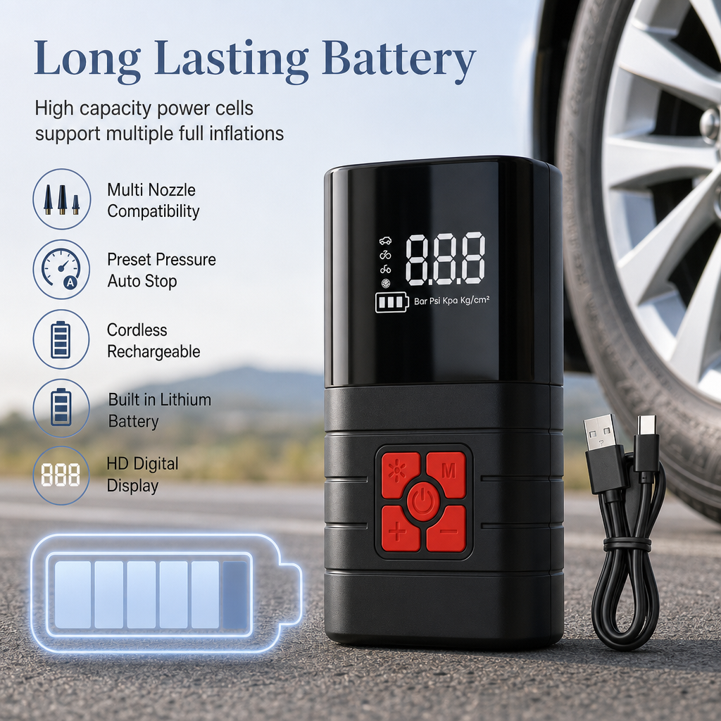 🚗💨 Portable Electric Tire Air Pump – Compact Handheld Inflator for Cars, EVs & Bicycles