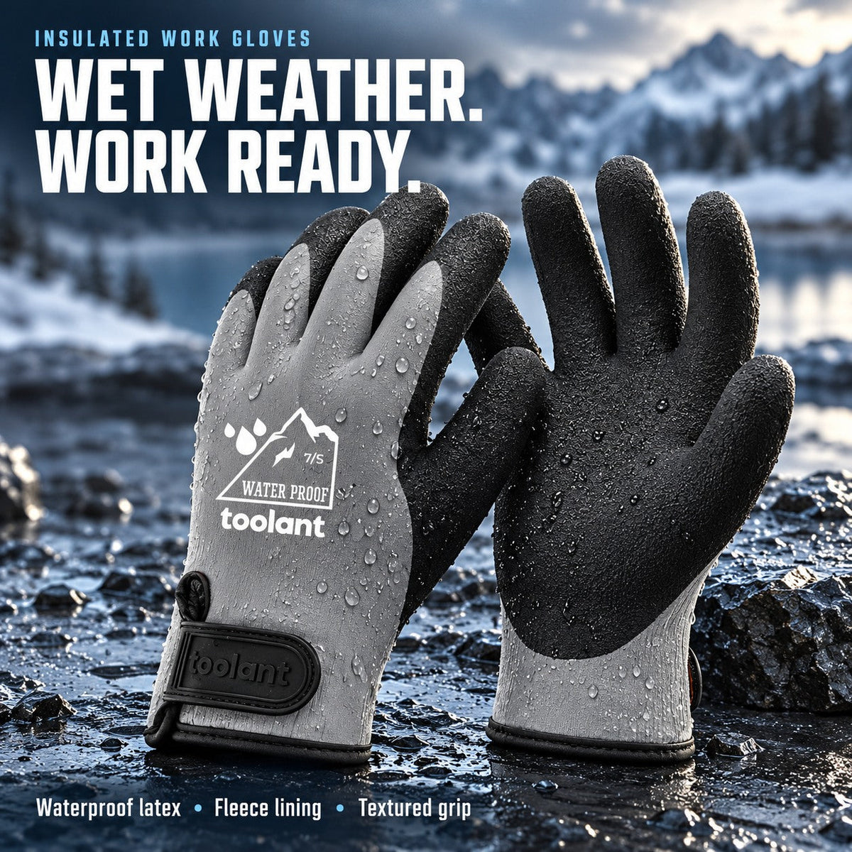 Heavy Duty Insulated Work Gloves - Latex-Dipped, 100% Waterproof, Rubber Palm, Velcro Wrist, Better Grip, Tight-Fitting Gardening & Hardware Protective Gloves