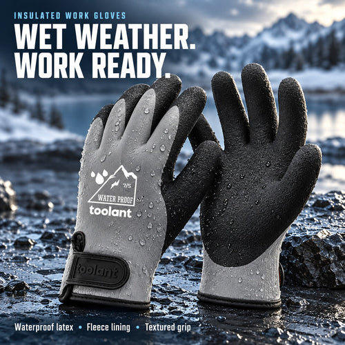 Heavy Duty Insulated Work Gloves - Latex-Dipped, 100% Waterproof, Rubber Palm, Velcro Wrist, Better Grip, Tight-Fitting Gardening & Hardware Protective Gloves