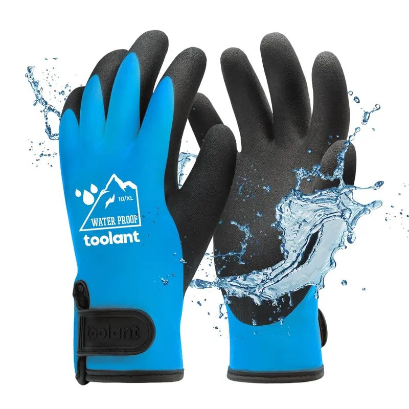 Heavy Duty Insulated Work Gloves - Latex-Dipped, 100% Waterproof, Rubber Palm, Velcro Wrist, Better Grip, Tight-Fitting Gardening & Hardware Protective Gloves
