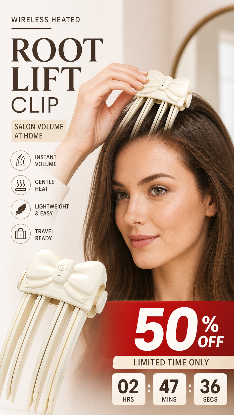 📢📢50% OFF !! ⏰Wireless Heated Volumizing Root Lift Clip - Salon Crown Volume Styling Tool for Fine Flat Hair