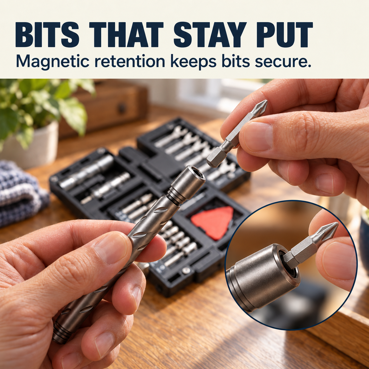 Magnetic precision screwdriver handle retaining a compatible bit