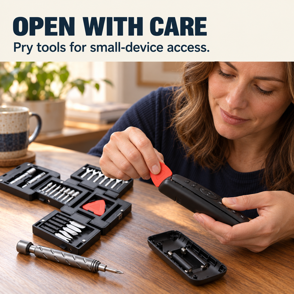 Pry tools and triangular picks for small-device access