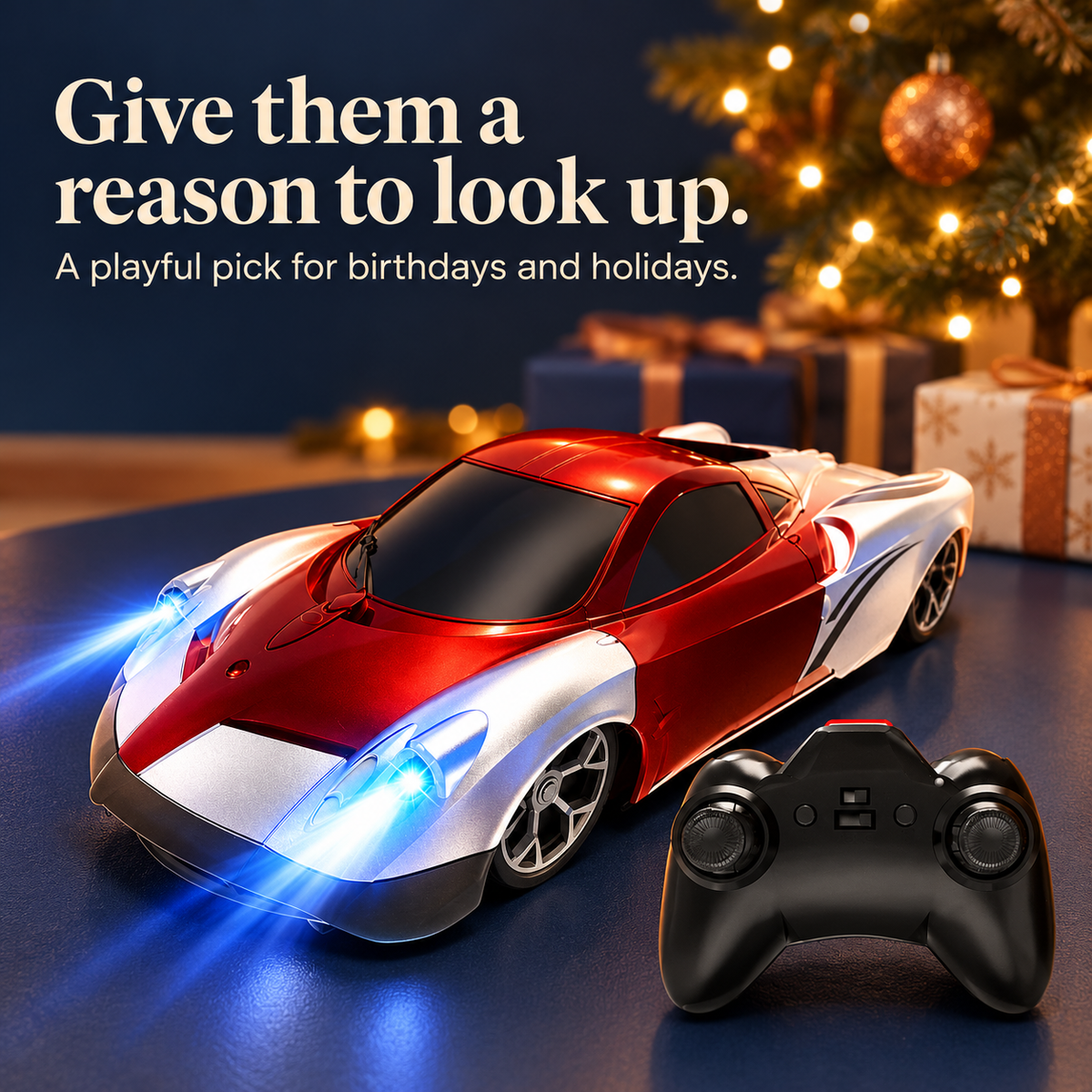 Wall-Climbing RC Toy with LED Lights 🚗